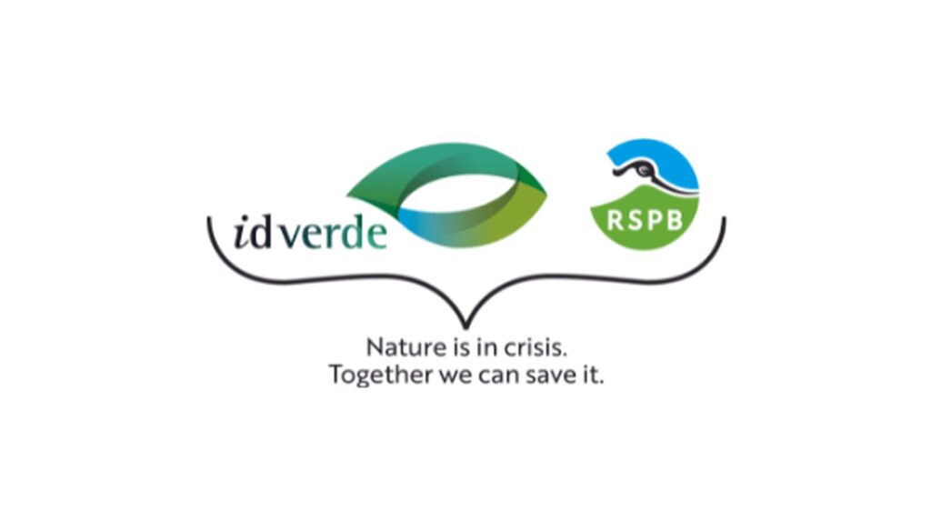 idverde and RSPB logos with message: Nature is in crisis, together we can save it